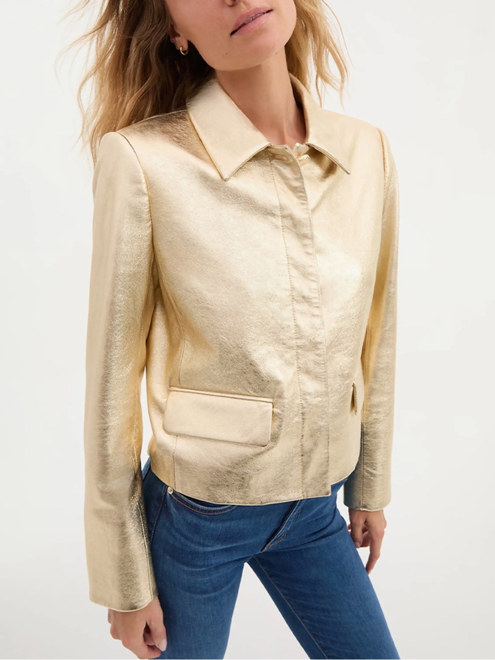 Veronica Beard Imogen Metallic Gold Leather Jacket Cropped Festive Holiday 6